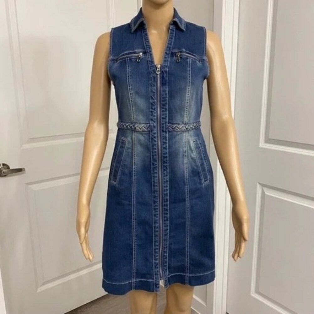 INC International Concepts Women's Sleeveless Full Zip Denim Dress. Blue. 2P.